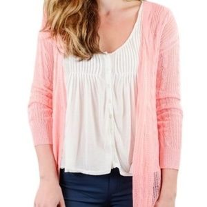 Blu Pepper Sheer Knit Cardigan in Coral Pink